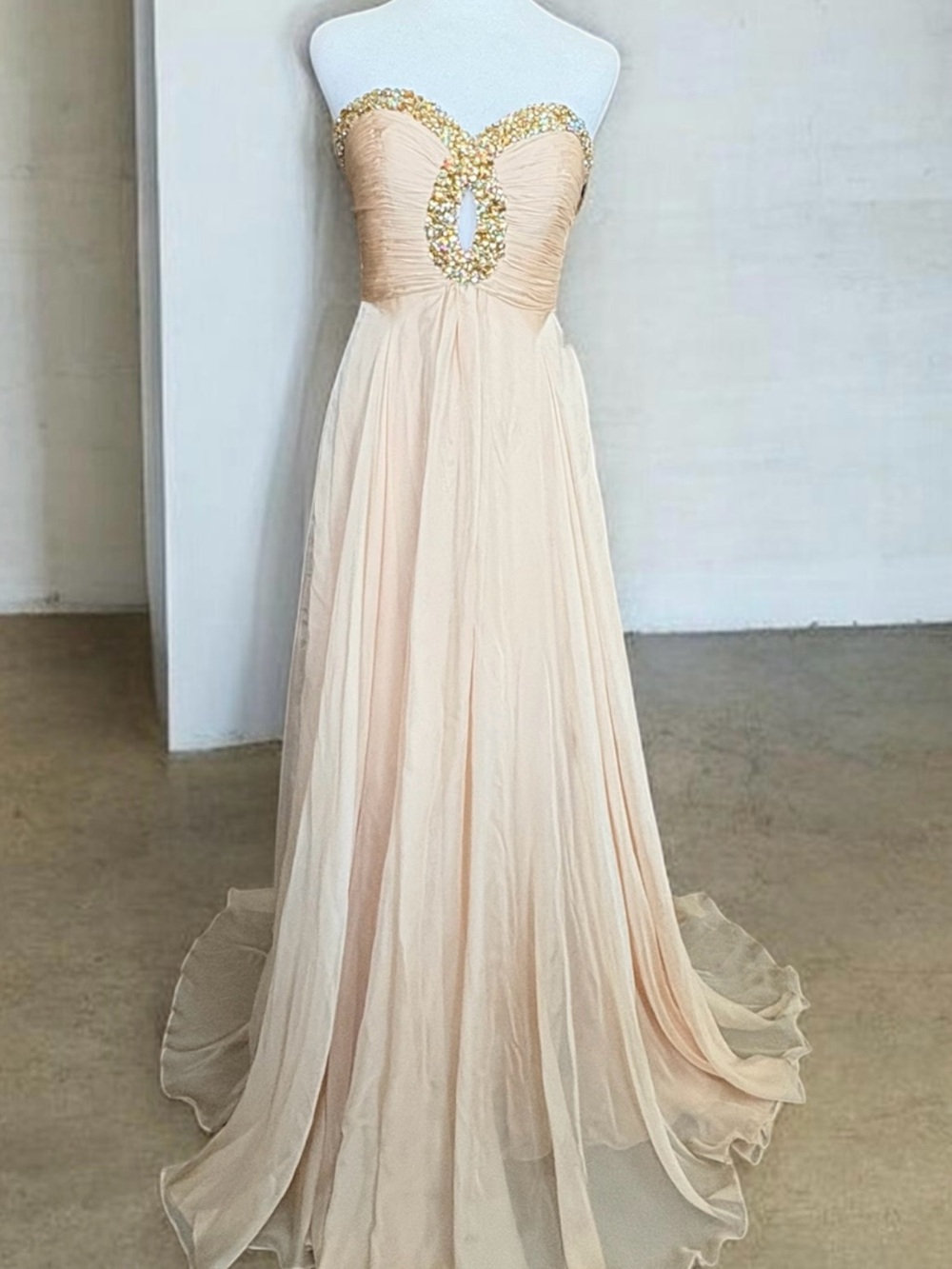 Sherri Hill Strapless Beaded Peach Gown